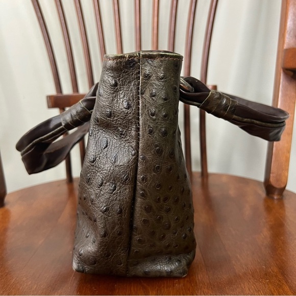 Cecconi Piero Ostritch Leather Made in Italy Olive and Brown Shoulder Bag VTG - Picture 11 of 14